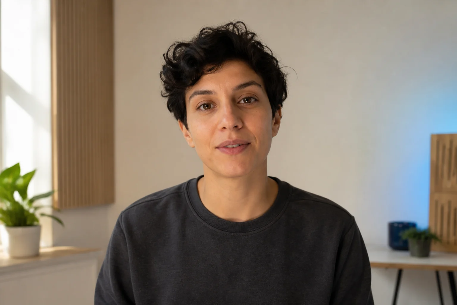 A creator speaking naturally to camera while using PrompterOne